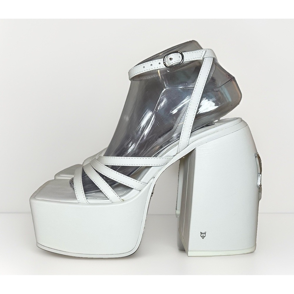 Naked Wolfe Women's 8 Jada White Leather Platform Chunky Heels Strappy Y2K